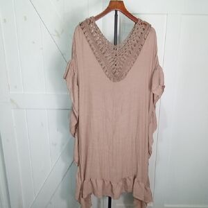 Cupshe NWT Taupe Crochet V-Neck Ruffle SW